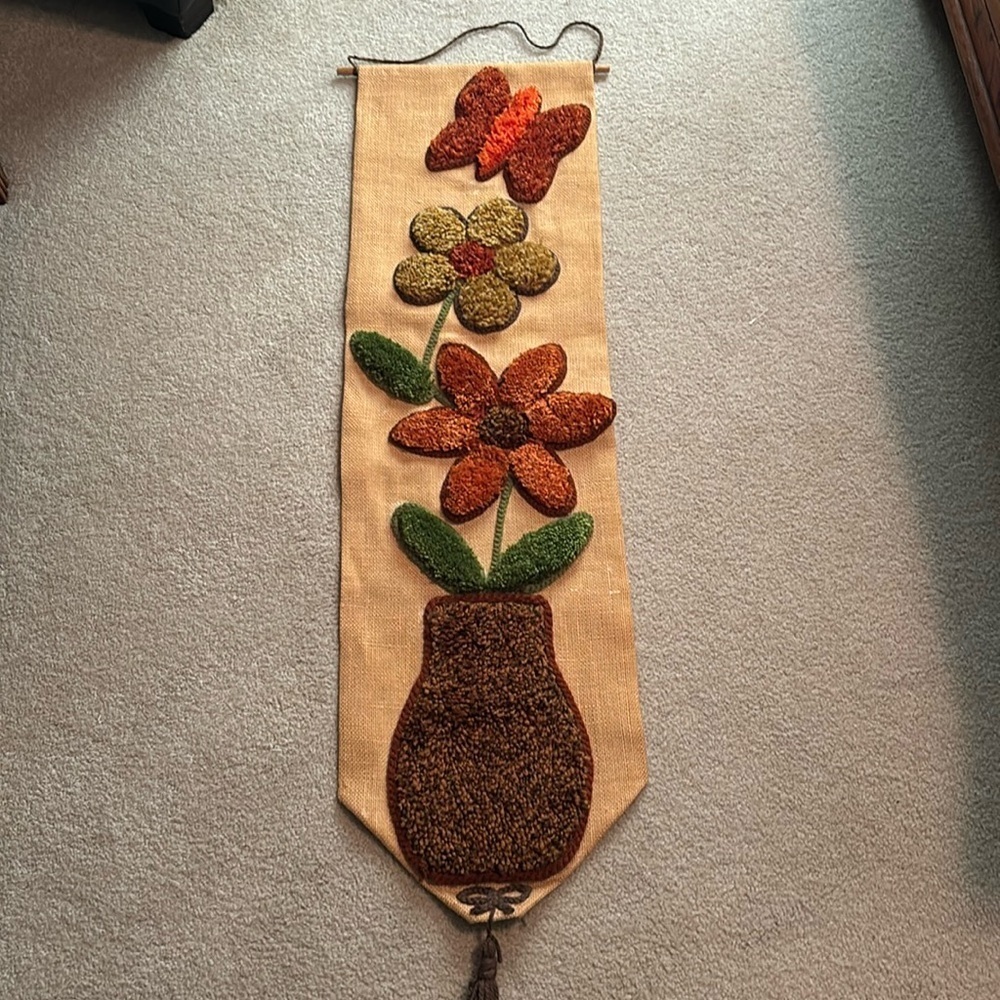 Vintage Flower Wall Hanging Burlap retro